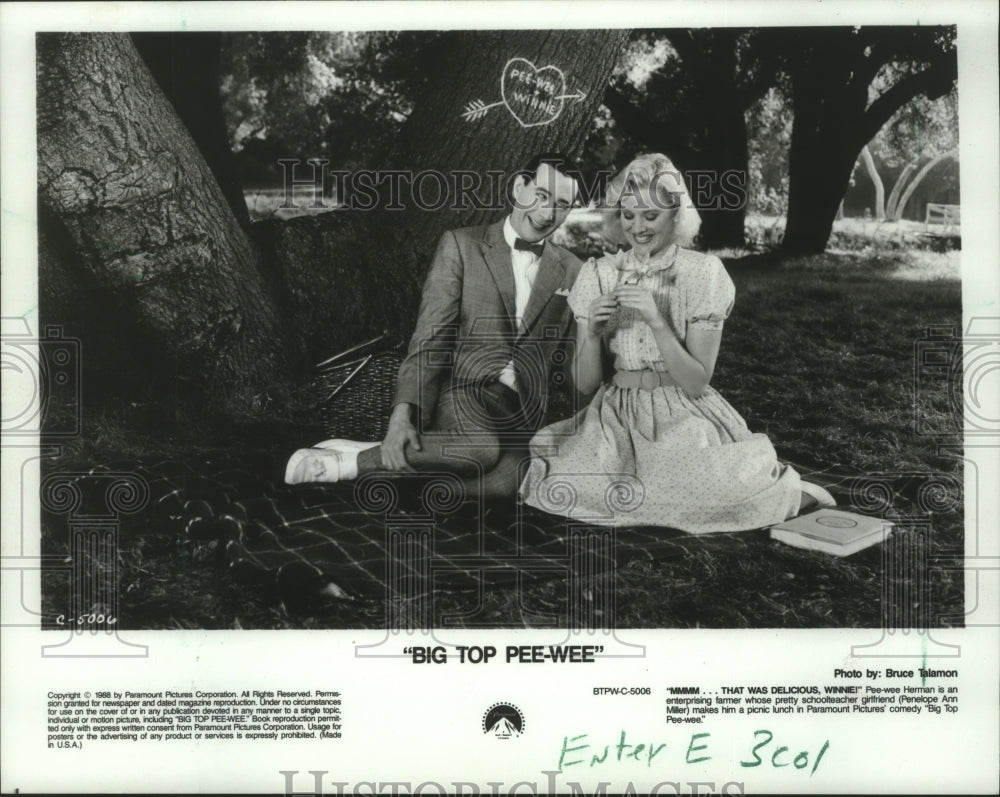 1988, Actors Paul Reubens &amp; Penelope Ann Miller in &quot;Big Top Pee-Wee&quot; - Historic Images