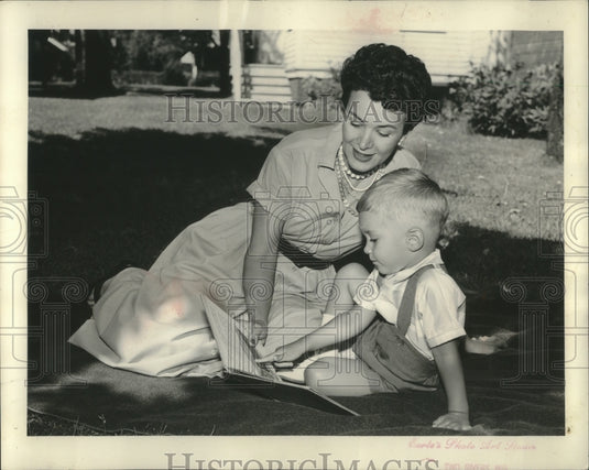 1957, Actor Charlton Heston's wife,Lydia and son, Fraser, Two Rivers - Historic Images