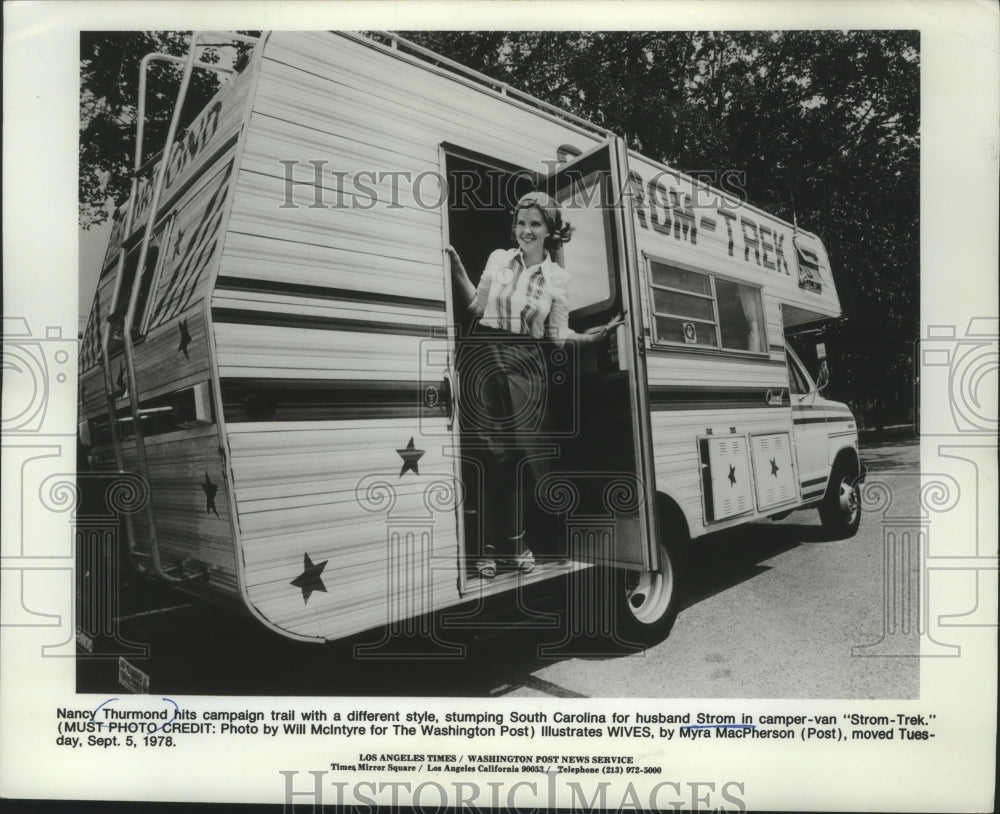 1978 Press Photo Nancy Thurmond In Camper-Van For Husband Strom&#39;s Campaign - Historic Images