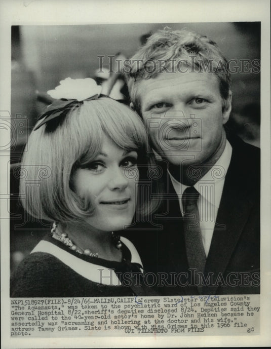 1966 Press Photo Jeremy Slate With Wife Tammy Grimes In Malibu, California - Historic Images