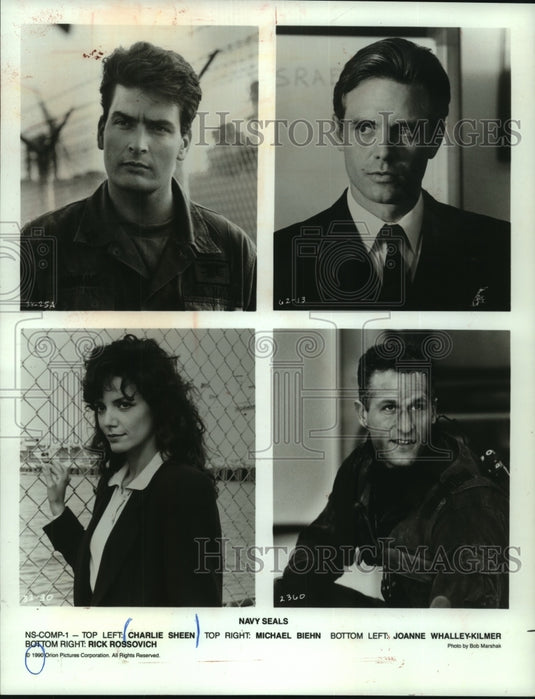 1990, Charlie Sheen & actors in Orion Pictures "Navy Seals" - Historic Images