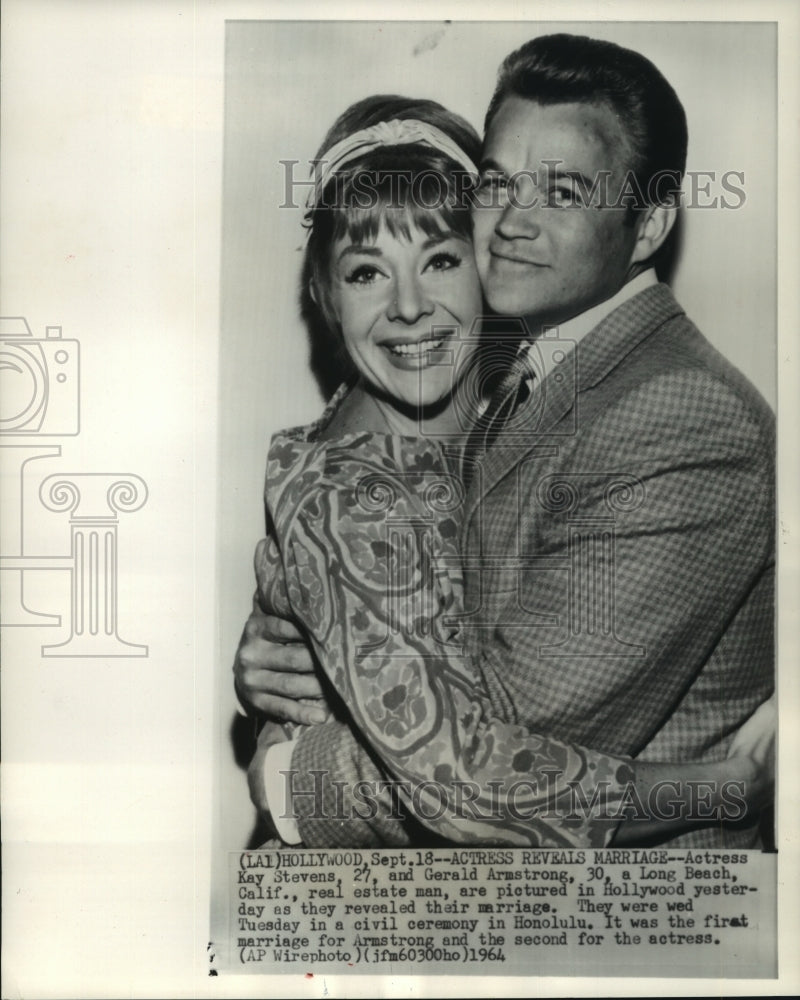 1964, Actress Kay Stevens and Gerald Armstrong in Hollywood - Historic Images