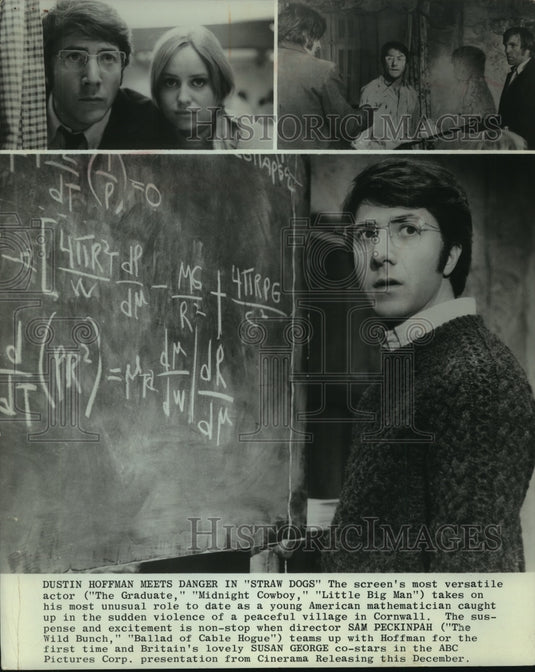 1972, Actor Dustin Hoffman in Multiple scenes from "Straw Dogs" - Historic Images