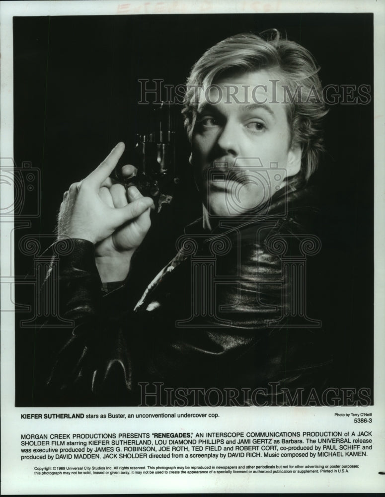 1989 Press Photo Kiefer Sutherland stars as Buster in "Renegades" - mjp39415 - Historic Images