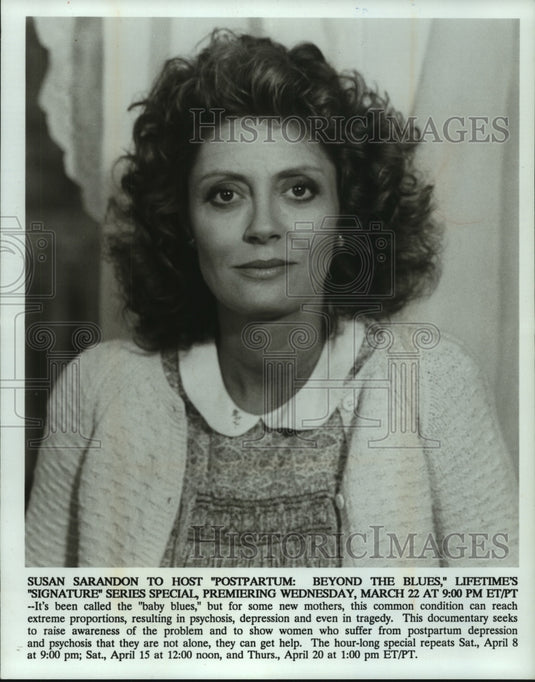 1989, Actress Susan Sarandon to host "Postpartum: Beyond The Blues" - Historic Images