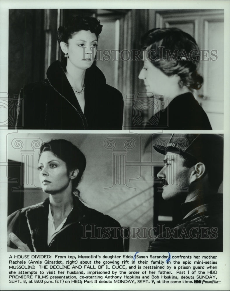 1985 Press Photo Cast of &quot;Mussollin: The Decline And Fall Of Il Duce&quot; - Historic Images