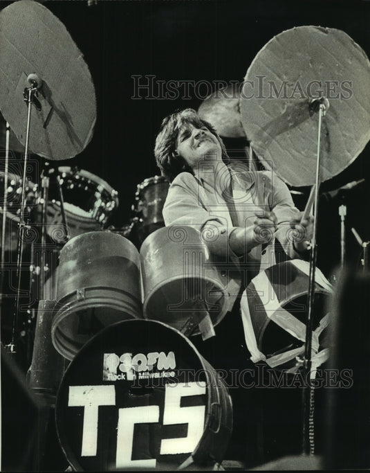 1982 The drummer for the TCS Rockers' Air Band - Historic Images