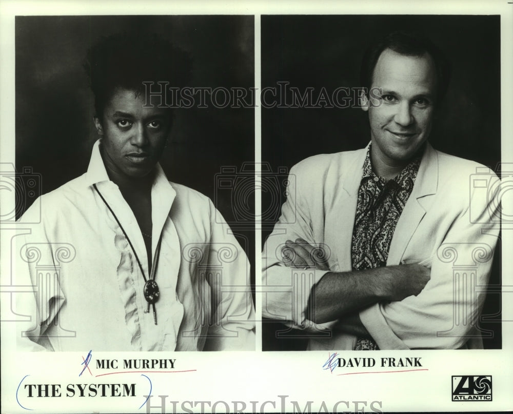 1987 Press Photo Entertainers Mic Murphy &amp; David Frank from &quot;The System&quot; - Historic Images