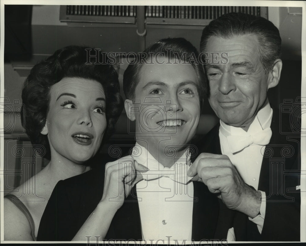 1963, Actors Robert Ryan, Nanette Fabray and Jerry Strickler - Historic Images