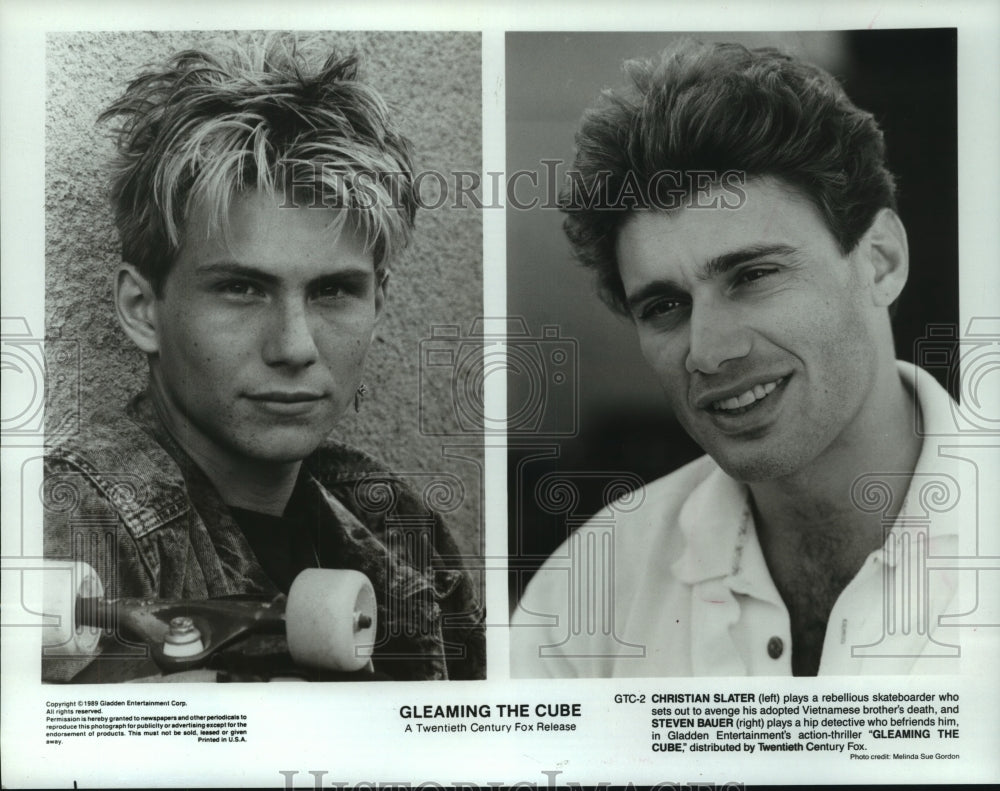 1989, Christian Slater and Steven Bauer in Gleaming the Cube movie - Historic Images