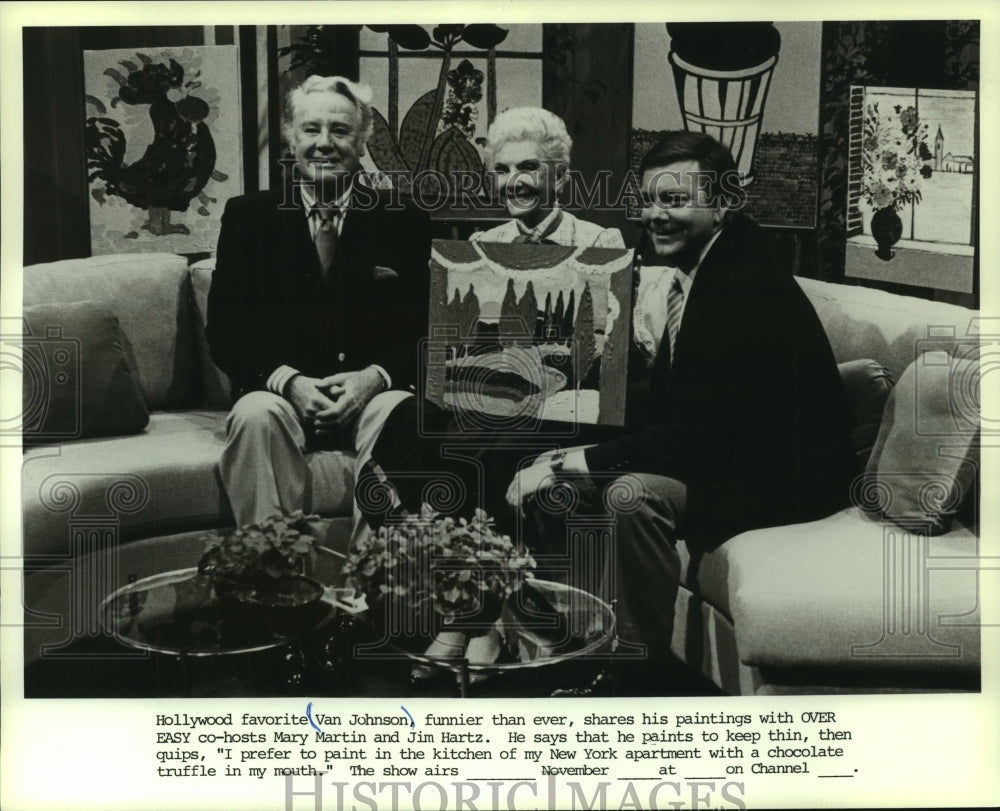 1985, Van Johnson, Mary Martin, and Jim Hartz on Over Easy, Hollywood - Historic Images