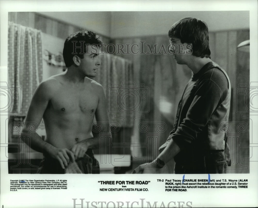 1987, Charlie Sheen And Alan Ruck In Scene From &quot;Three For The Road&#39; - Historic Images