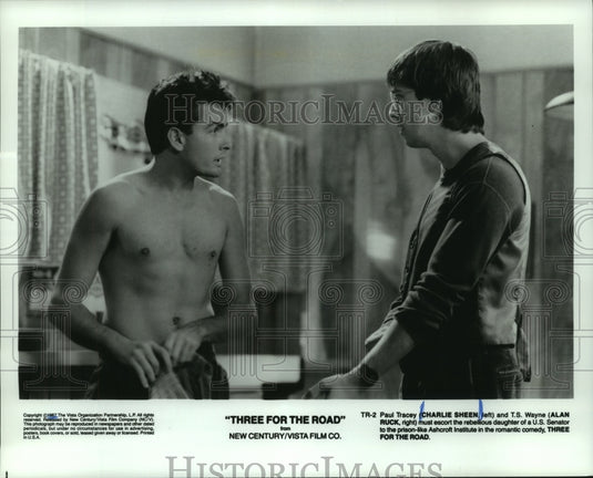 1987, Charlie Sheen And Alan Ruck In Scene From "Three For The Road' - Historic Images