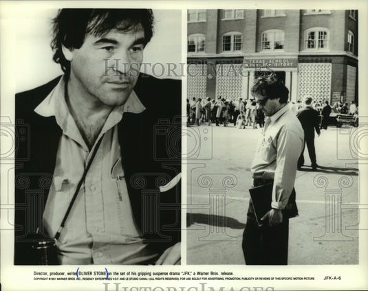 1991 Press Photo Director, producer, writer, Oliver Stone on set of drama "JFK" - Historic Images