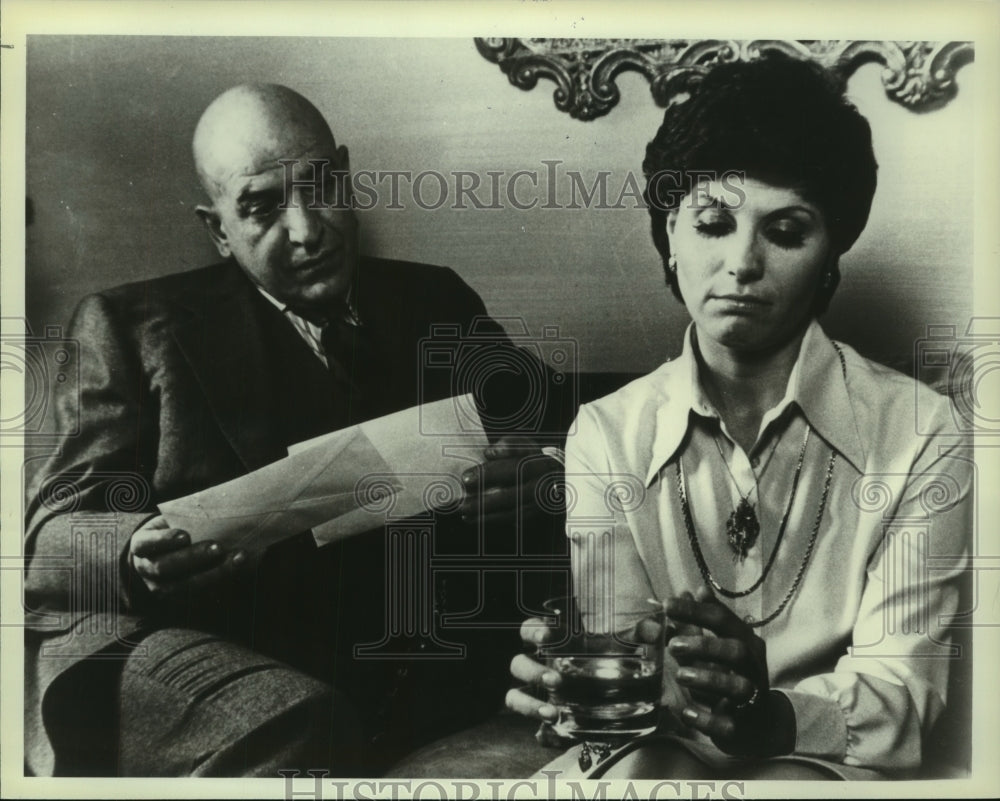 1979 Press Photo Telly Savalas and Lorna Dallas star in "Hitler's Gold" on NBC- Historic Images