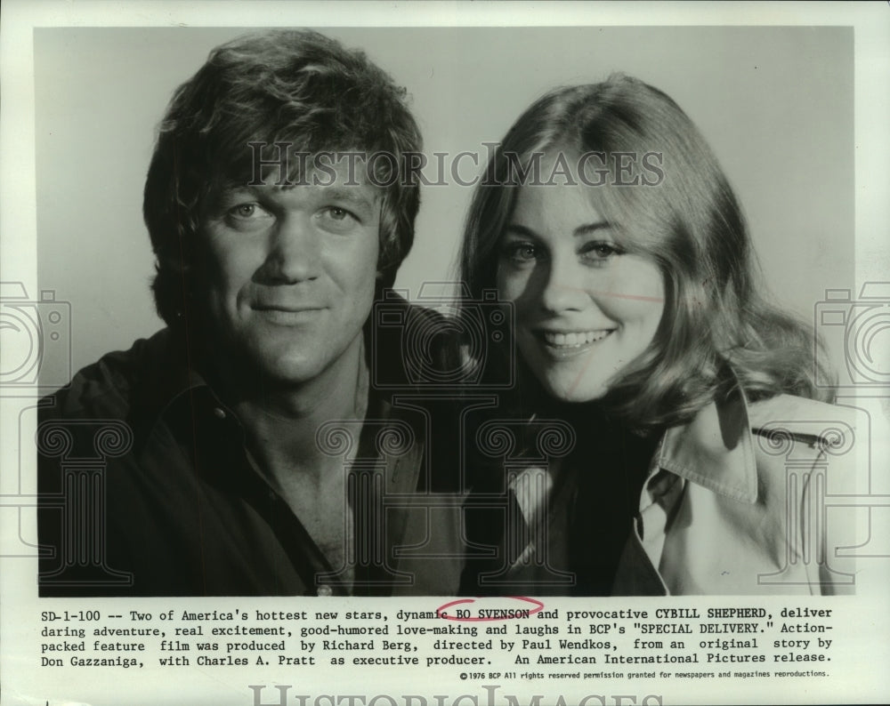 1976 Press Photo Bo Svenson And Cybill Shepherd Star In &#39;Special Delivery&#39; - Historic Images