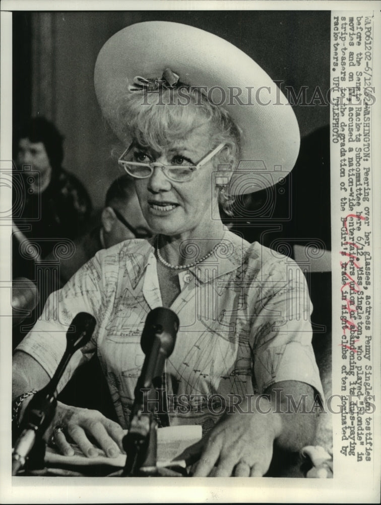 1962 Press Photo Actress Penny Singleton testifies before Senate, Washington - Historic Images