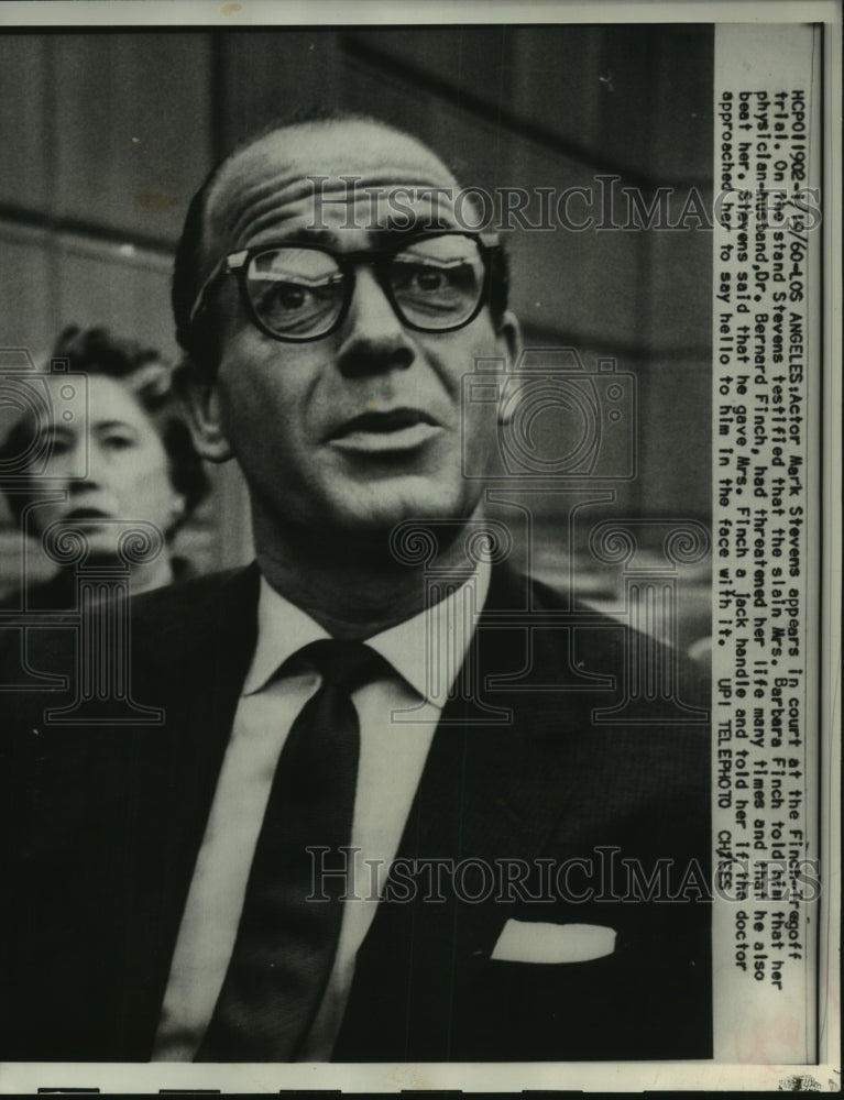 1960, Actor Mark Stevens in court at Finch-Tregoff trial - mjp40478 - Historic Images