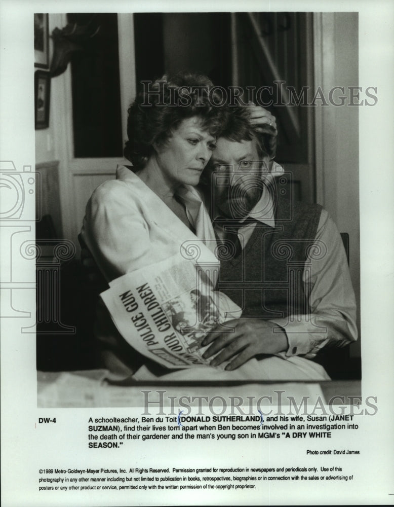1989, Donald Sutherland &amp; Janet Suzman in &quot;A Dry White Season&quot; - Historic Images