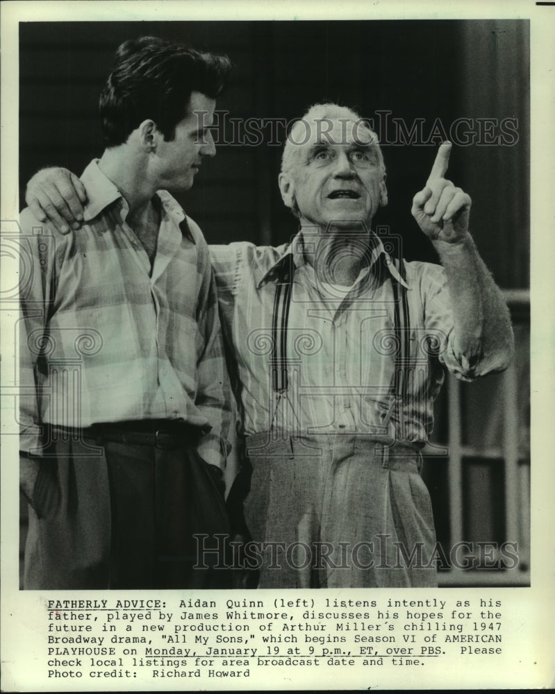 1987 Press Photo James Whitmore And Aidan Quinn In 'All My Sons' - mjp40698 - Historic Images