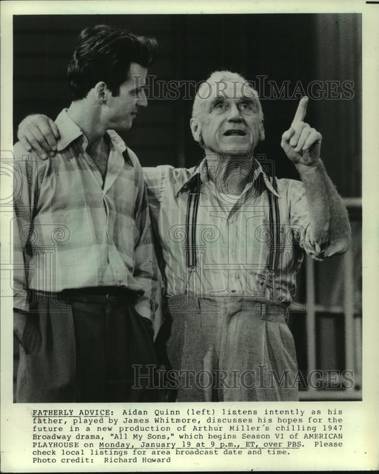 1987 Press Photo James Whitmore And Aidan Quinn In 'All My Sons' - mjp40698 - Historic Images