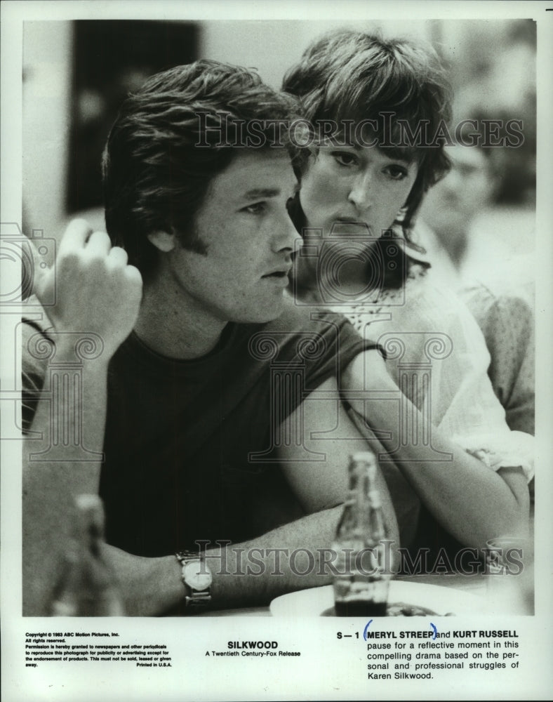 1983 Press Photo Meryl Streep And Kurt Russell In &#39;Silkwood&#39; - mjp40800 - Historic Images