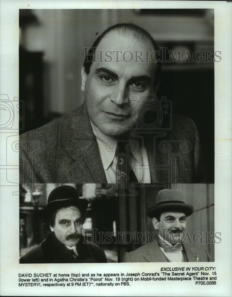 1992 Press Photo David Suchet in &quot;The Secret Agent&quot; and as &quot;Poirot&quot; - mjp40861 - Historic Images