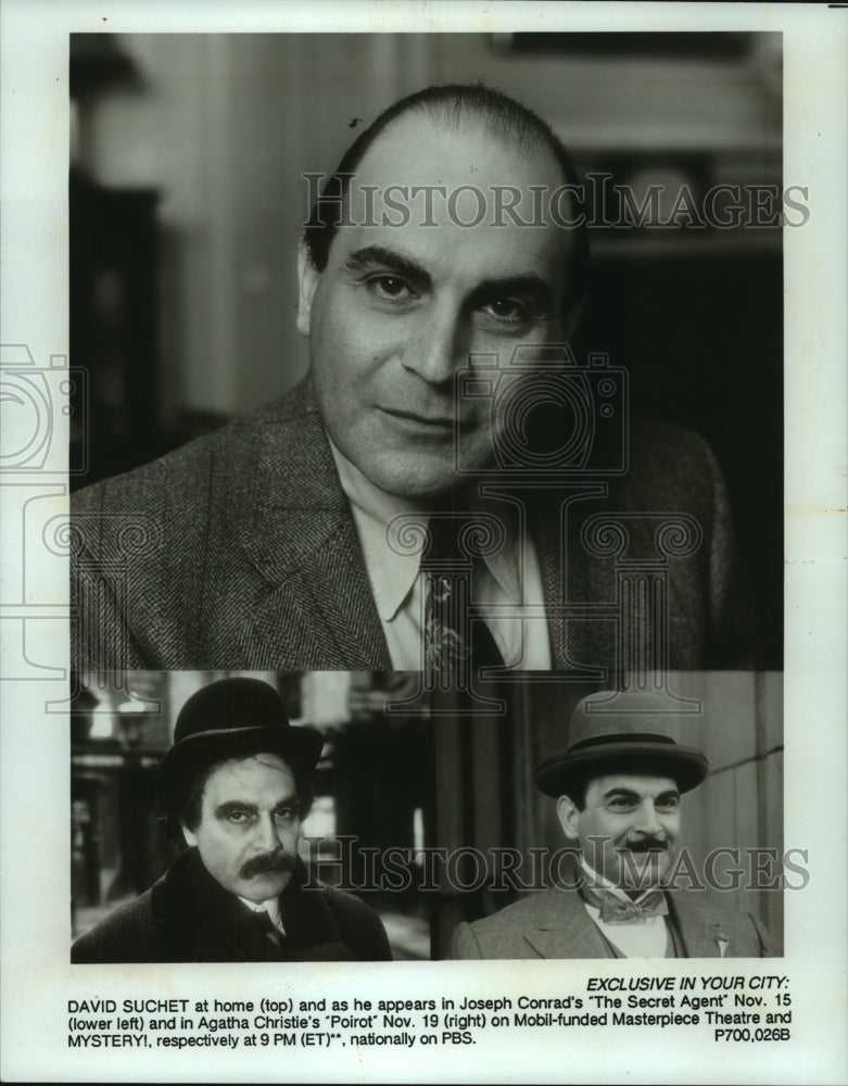 1992 Press Photo David Suchet in "The Secret Agent" and as "Poirot" - mjp40861 - Historic Images