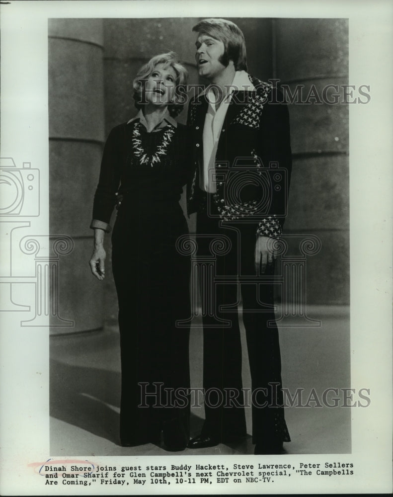 1974 Press Photo Singer Dinah Shore on “The Campbells Are Coming” - Historic Images