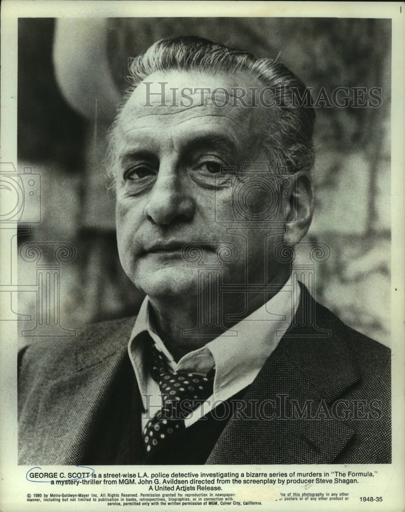 1980, George C. Scott is police detective in &quot;The Formula,&quot; from MGM. - Historic Images