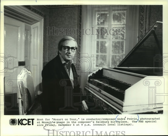 Press Photo Andre Previn hosts "Mozart on Tour" on PBS - mjp41150 - Historic Images