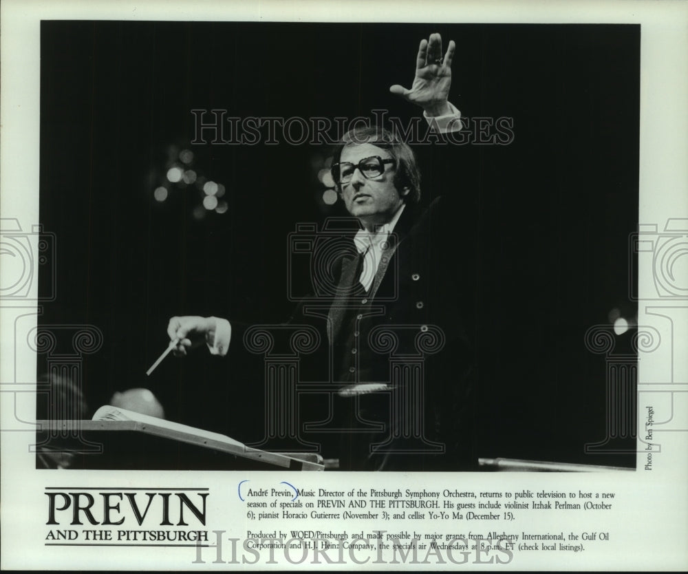 1985 Press Photo Andre Previn, Music Director of Pittsburgh Symphony Orchestra - Historic Images