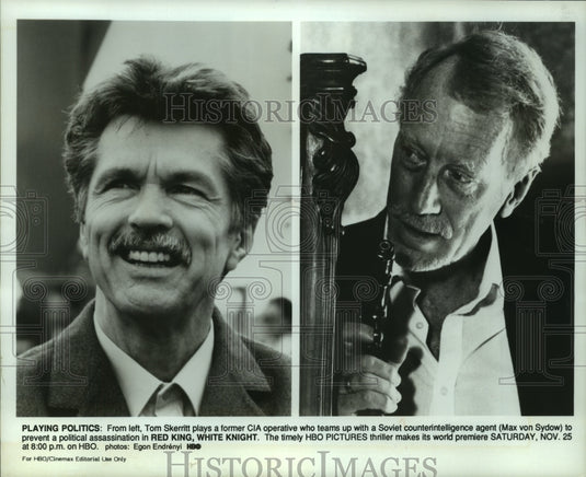 1989, Tom Skerritt, Max Von Sydow star in "Red King, White Knight." - Historic Images