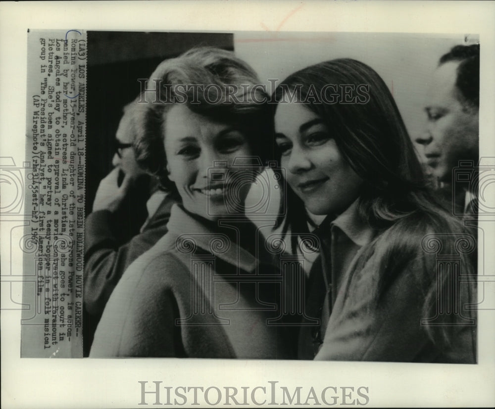1967 Press Photo Romina Power, daughter of Tyrone Power, with mom-Los Angeles. - Historic Images