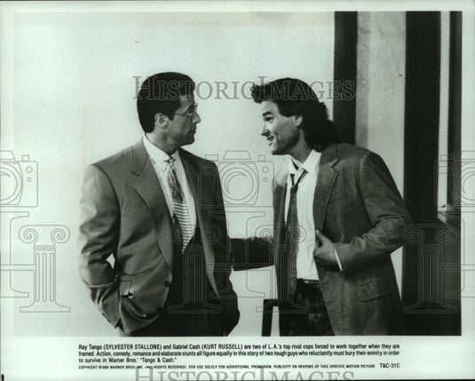 1989, Actors Sylvester Stallone & Kurt Russell in "Tango & Cash" - Historic Images