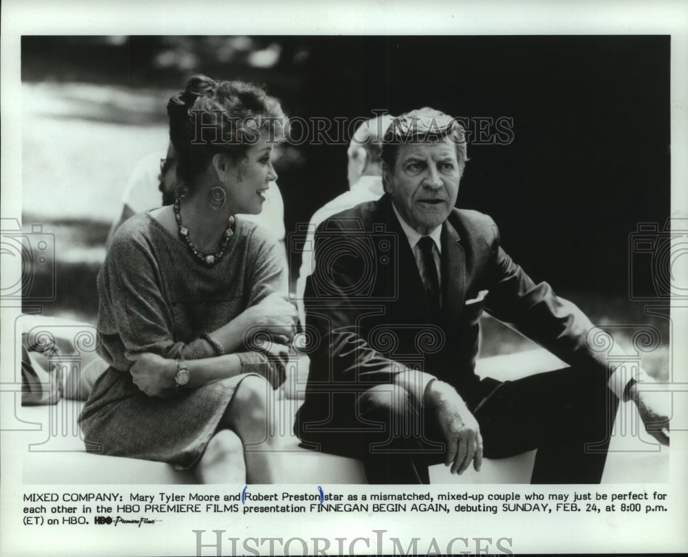 1985, Robert Preston and Mary Tyler More star in Finnegan Begin Again - Historic Images