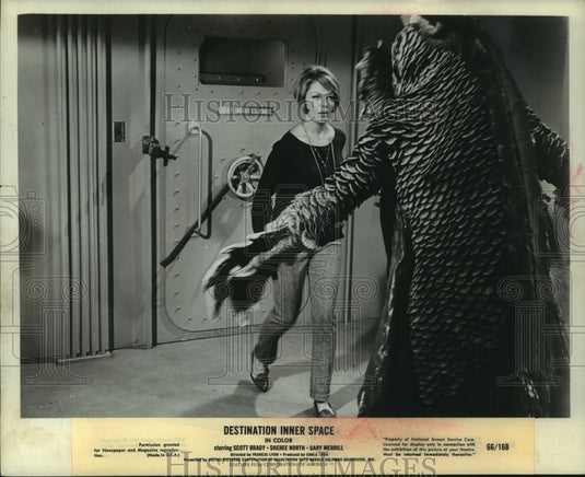 1966, Sheree North in a scene from Destination Inner Space. - Historic Images