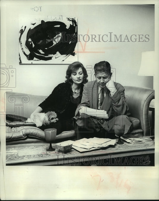 1962, Rudy Vallee And Wife Read Mail While Relaxing In The Apartment - Historic Images