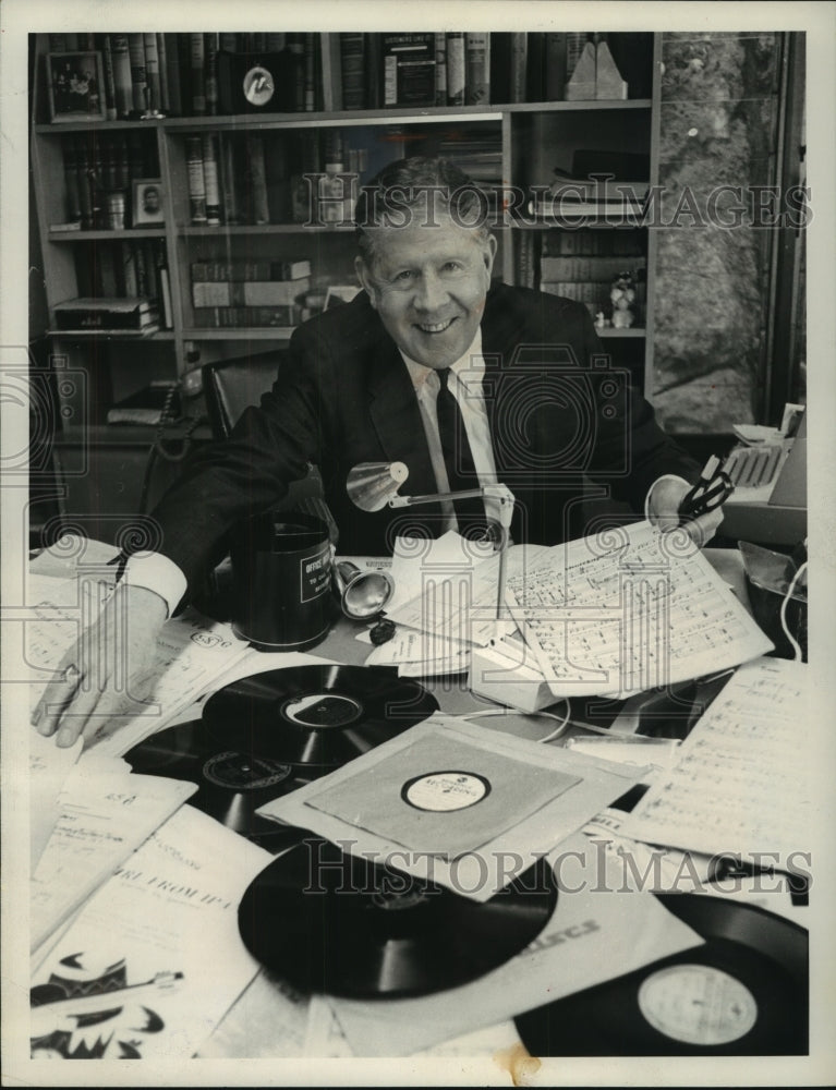 1966, Singer Rudy Vallee in his office in Los Angeles, California - Historic Images
