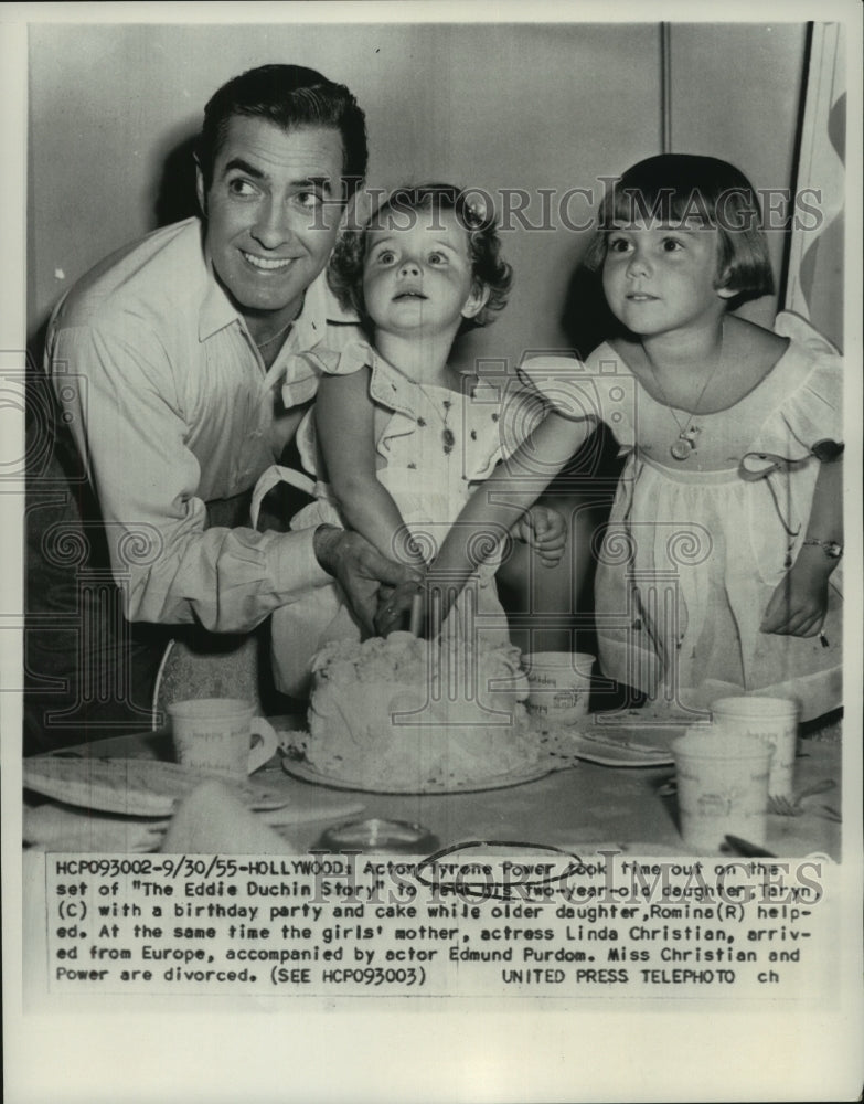 1955 Tyrone Power with daughters, Taryn and Romina - Historic Images