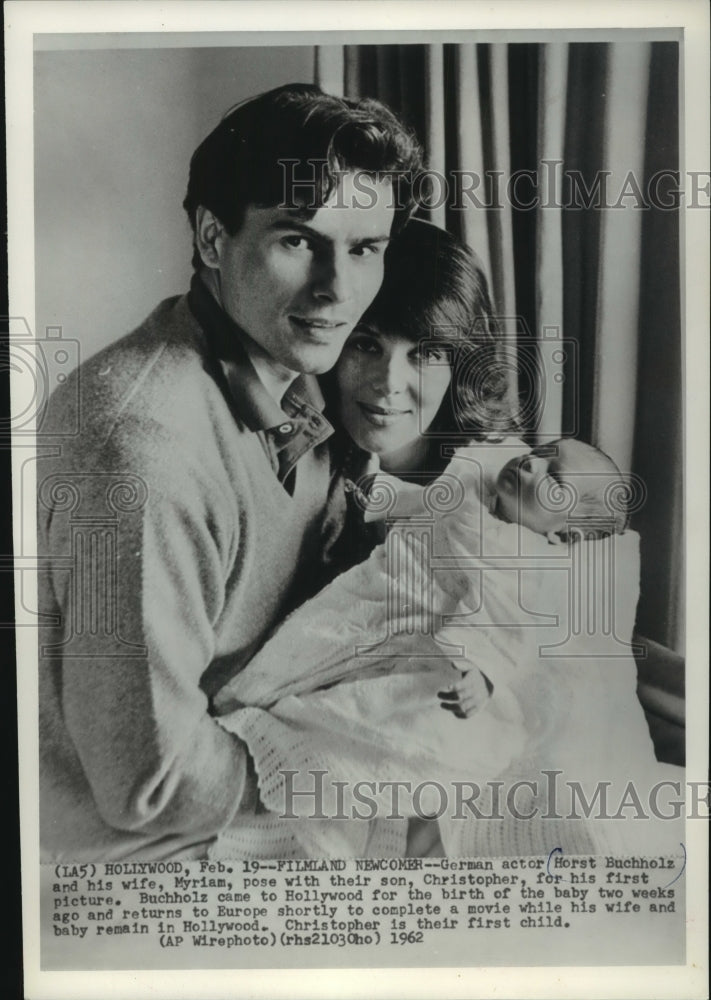 1962, Actor Horst Buchholz with wife Myriam and son Christopher - Historic Images