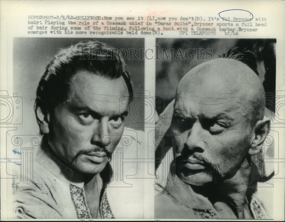 1962, Hollywood-Yul Brynner with and without hair in &quot;Taras Bulba&quot; - Historic Images