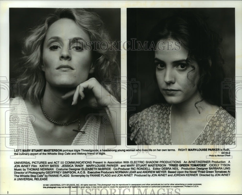 1991 Press Photo Actress Mary Stuart Masterson & Fried Green Tomatoes co-star - Historic Images