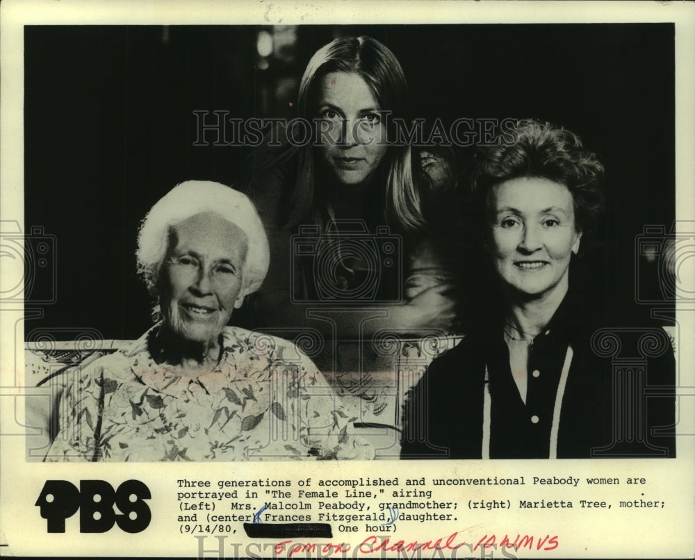 1980 Press Photo Three generations of Peabody women portrayed &quot;The Female Line&quot; - Historic Images