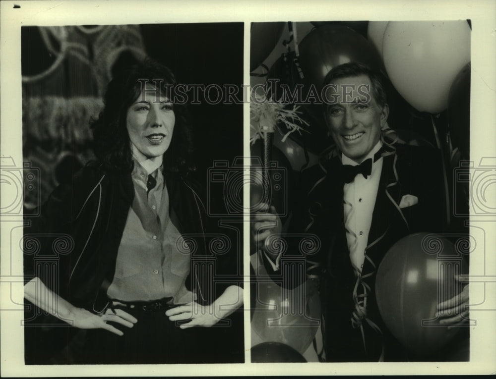 1984 Press Photo Lily Tomlin &amp; Andy Williams host &quot;CBS&#39; Happy New Year, America&quot; - Historic Images