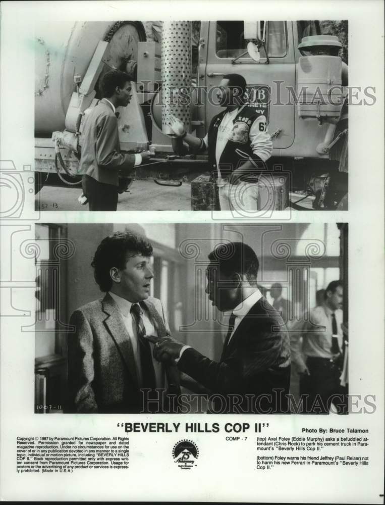 1987, Eddie Murphy and Paul Reisner star in "Beverly Hills Cop II" - Historic Images
