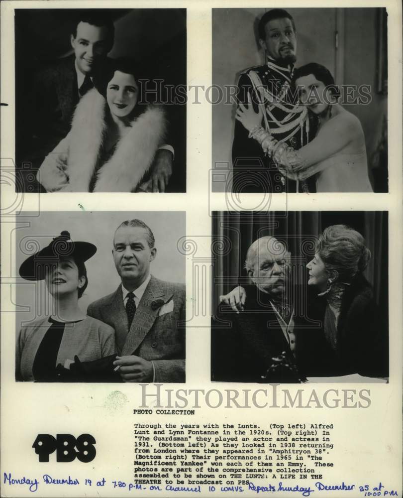 1983 Press Photo Alfred Lunt and Lynn Fontanne in 1931, 1938 and 1965. - Historic Images