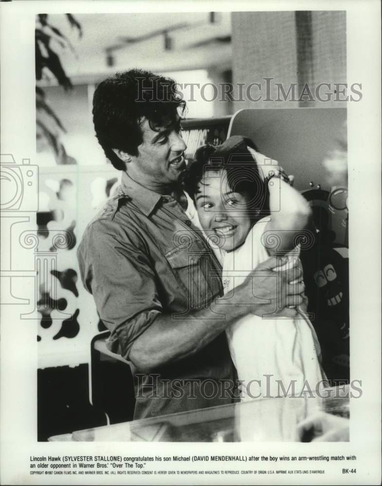 1987 Press Photo Sylvester Stallone and David Mendenhall star in "Over the Top" - Historic Images