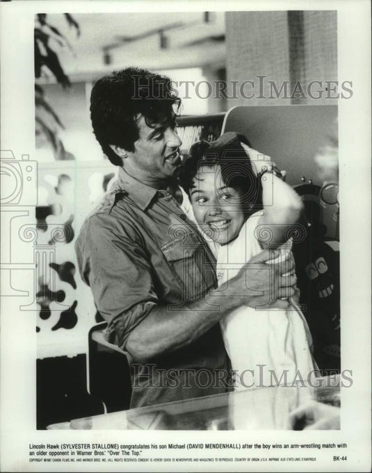 1987 Press Photo Sylvester Stallone and David Mendenhall star in "Over the Top" - Historic Images