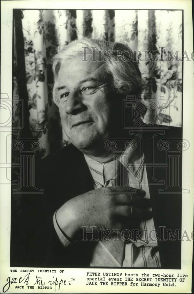 1988 Press Photo Peter Ustinov hosts The Secret Identity of Jack the Ripper. - Historic Images